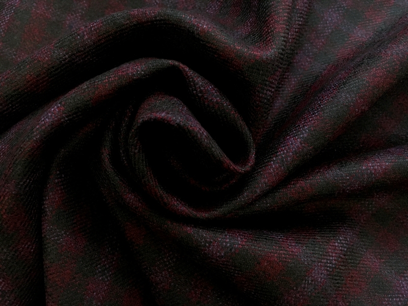 Italian Wool Bamboo Blend Plaid Suiting in Black and Wine1