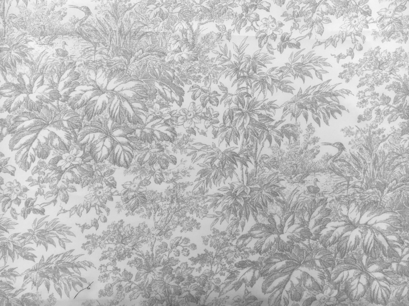Cotton Broadcloth White And Grey Chinoiserie Print 0