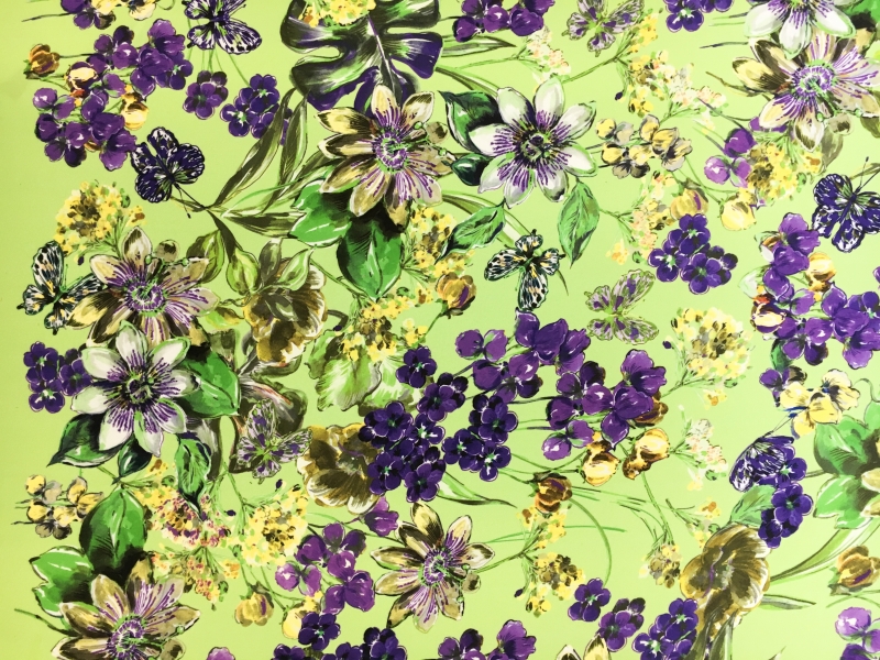 Double Georgette Viscose Print with Painterly Spring Flowers0