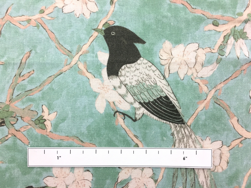 Linen With Birds On Cherry Blossom Print1