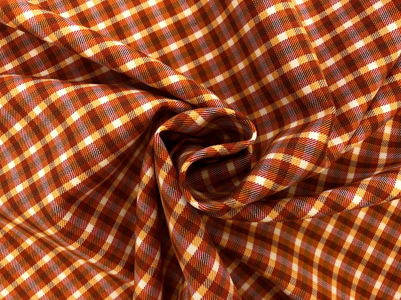 Stretch Wool Suiting Tattersall Plaid in Orange1
