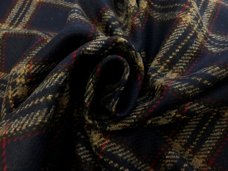 Italian Wool Cashmere Tartan Plaid in Navy and Sand1