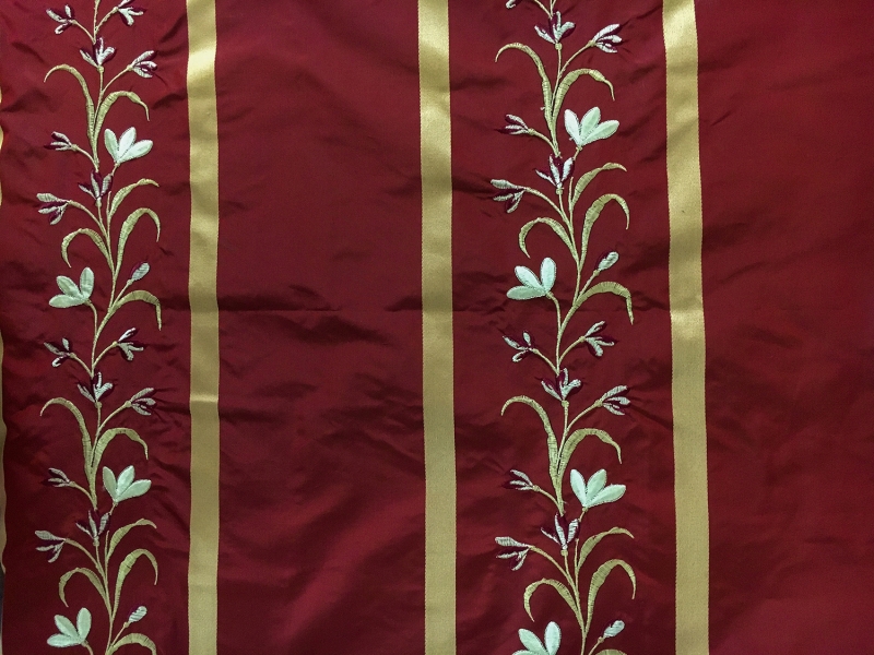 Iridescent Silk Taffeta with Satin Stripes and Embroidered Vines0