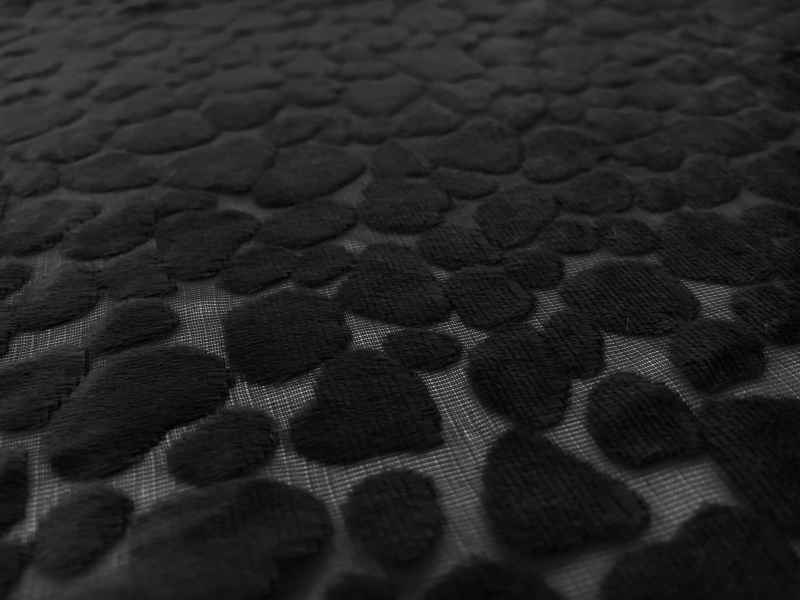 Poly and Rayon Burnout Velvet with Uneven Dots in Black0