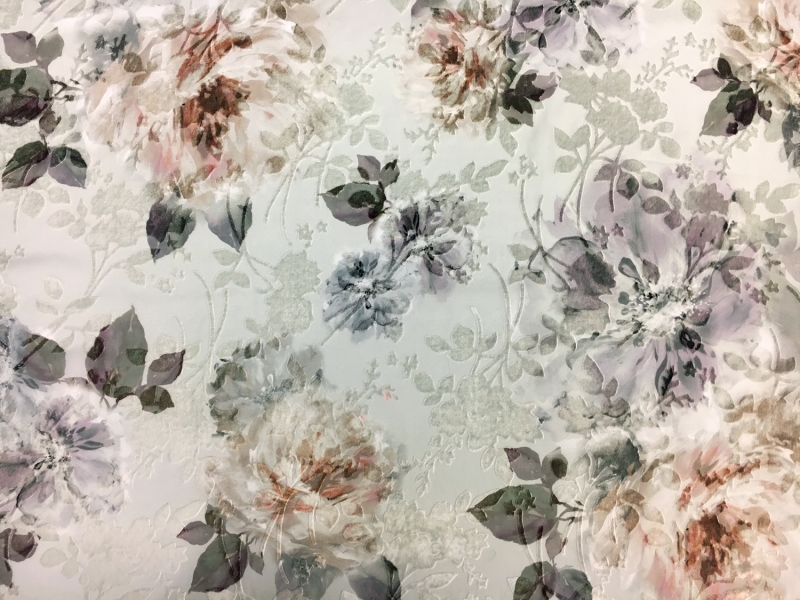 Florence Fiori - Floral Pattern Burnout Velvet Upholstery Fabric BTY