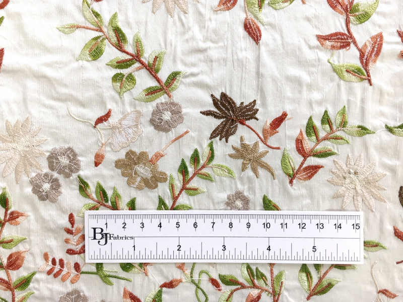 Embroidered Silk Shantung with Leaves and Vines1
