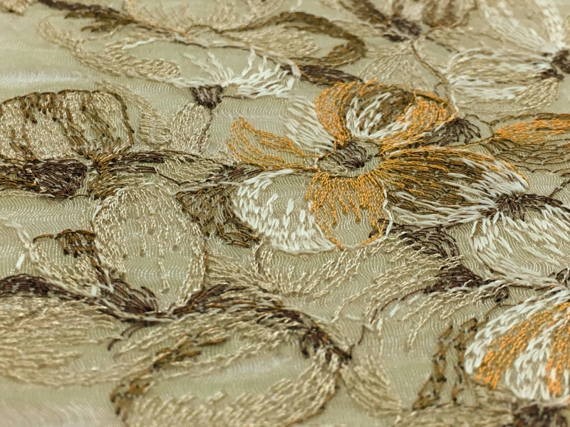 Detailed Floral Embroidery on Metallic Crinkle Silk 2