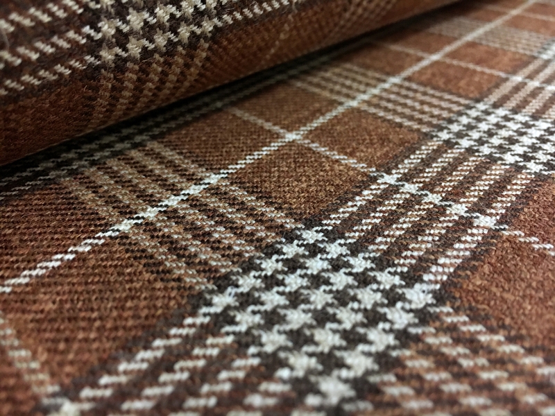 Italian Silk Linen Wool Blend Plaid in Brown2