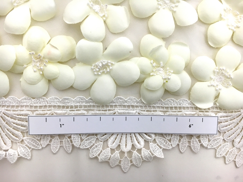 Eggshell Flowers Appliqued on Tulle with Lace Trim1