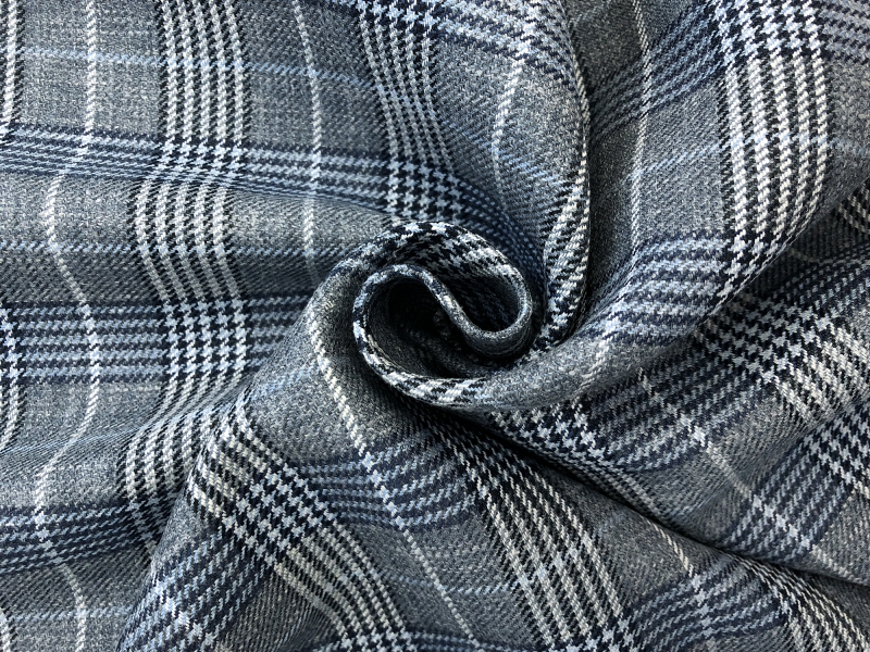 Silk Linen Wool Plaid Suiting in Grey and Blue1