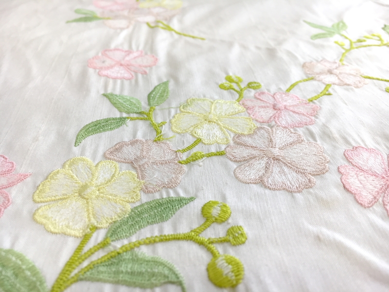 Embroidered Silk Shantung with Spring Flowers2