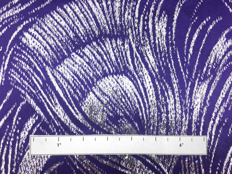 Silk Lurex Panne Velvet with Peacock Feather Motif in Violet Silver1