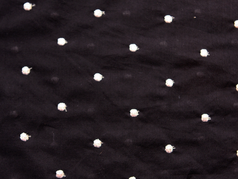 Cotton Embroidered Dots Pale Pink on Black0