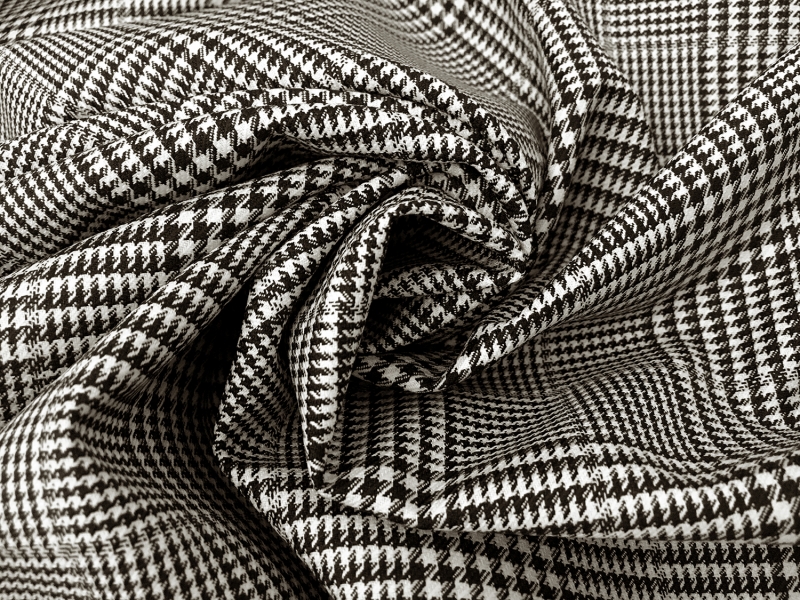 Italian Stretch Wool Glen Check in Black and White1