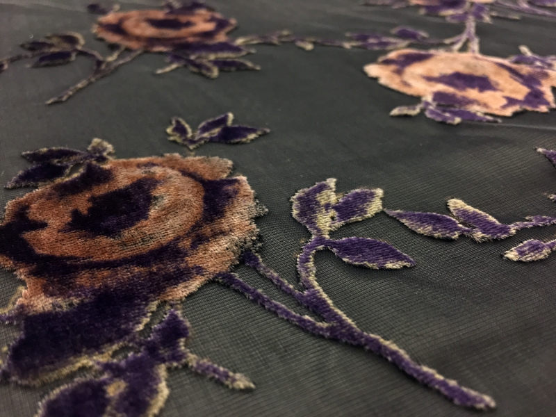 Silk Rayon Burnout Velvet With Floral Motif2