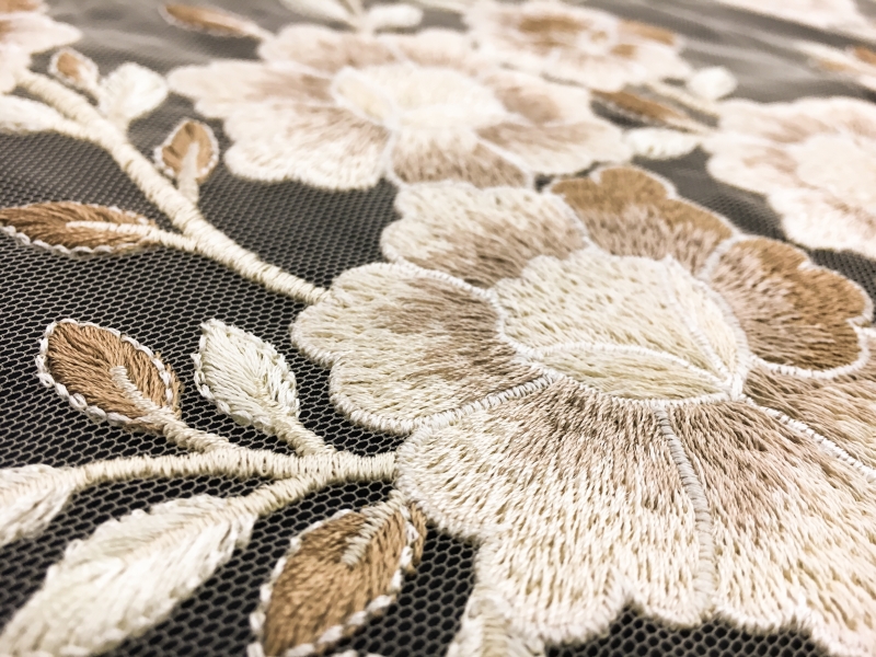 Embroidered Tulle with Vines of Flowers | B&J Fabrics