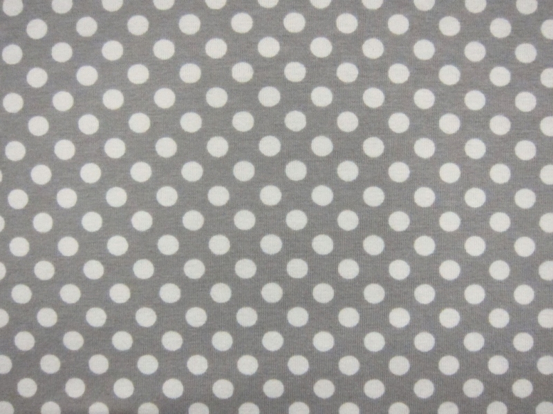 Cotton Jersey Polka Dot Print in Grey0