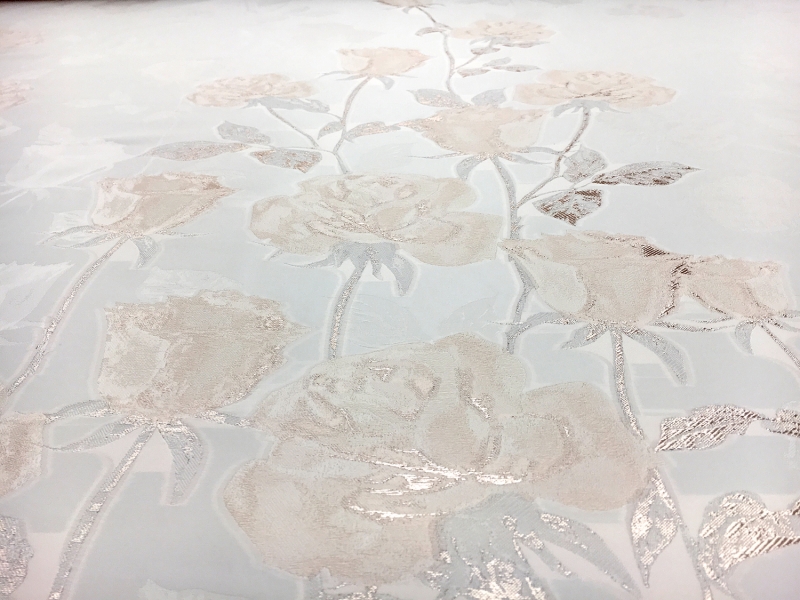 Off White Rhodia Satin Panel with Metallic Blush Roses 1