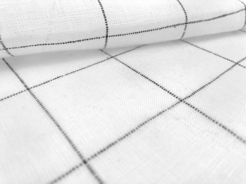 Linen and Cotton Windowpane in White and Black | B&J Fabrics
