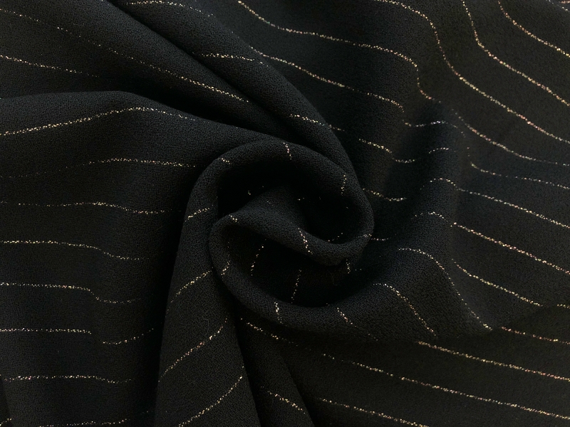 Wool Crepe with Lurex Stripe in Black and Gold | B&J Fabrics