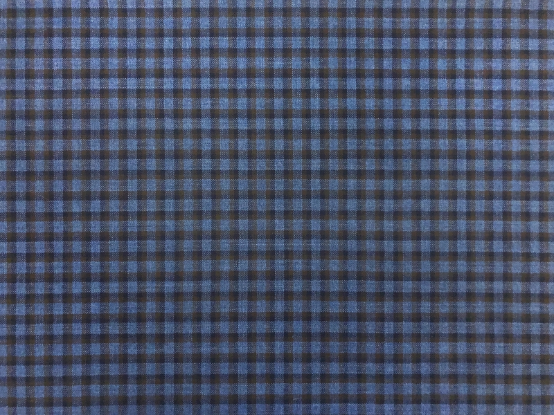 Wool Super 130s "Loro Piana" Tattersall Plaid Suiting in Blue | B&J Fabrics