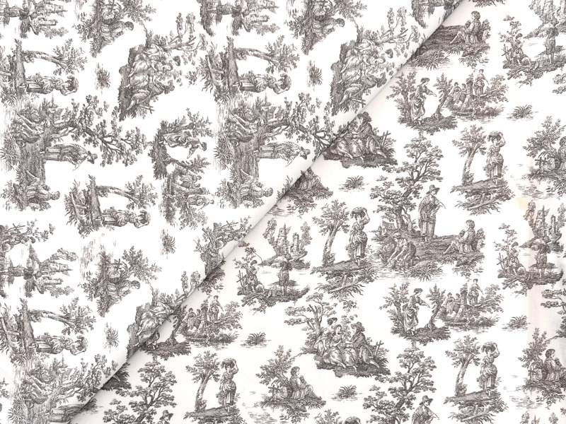 Sustainable Egyptian Cotton Sateen Toile Print in Charcoal