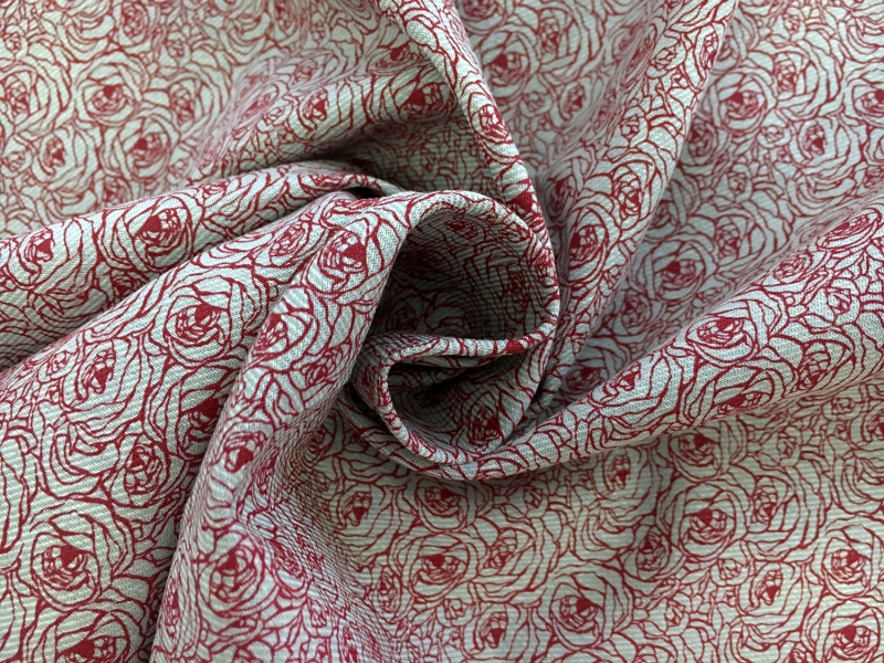 Cotton Twill Shirting Roses Print in Red1