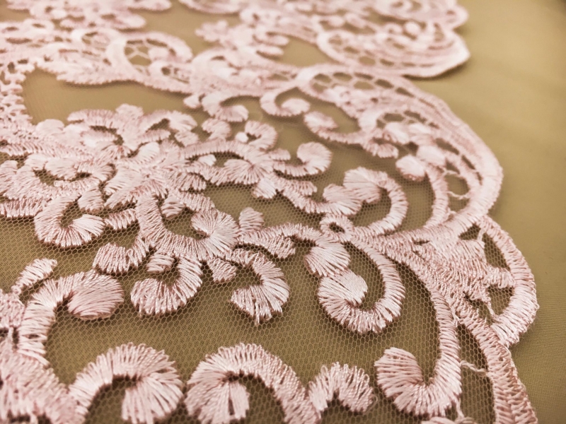 Baby Pink Embroidered Tulle with Intricate Designs2