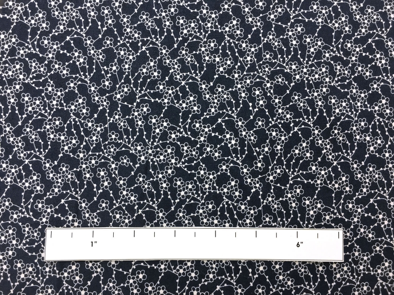 Cotton Broadcloth With Floral Print in Navy and White1