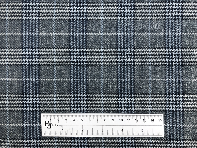 Silk Linen Wool Plaid Suiting in Grey and Blue3