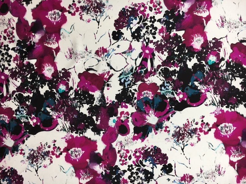 Printed Silk Mikado with Abstract Painted Flowers0