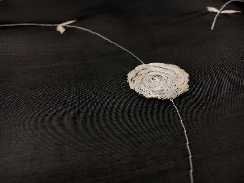 Black Silk Organza Embroidered with Small Round Flowers0