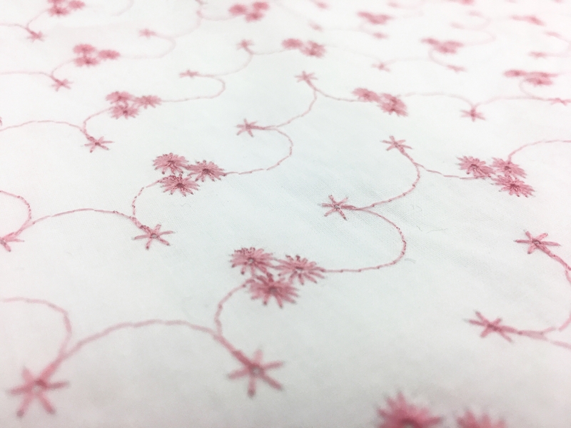 Cotton Eyelet with Embroidered Flowers in Pink2