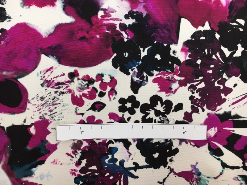 Printed Silk Mikado with Abstract Painted Flowers1
