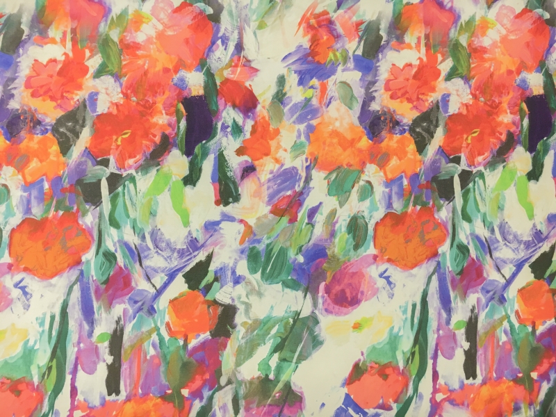 Printed Heavy Silk and Wool with Abstract Painterly Florals0