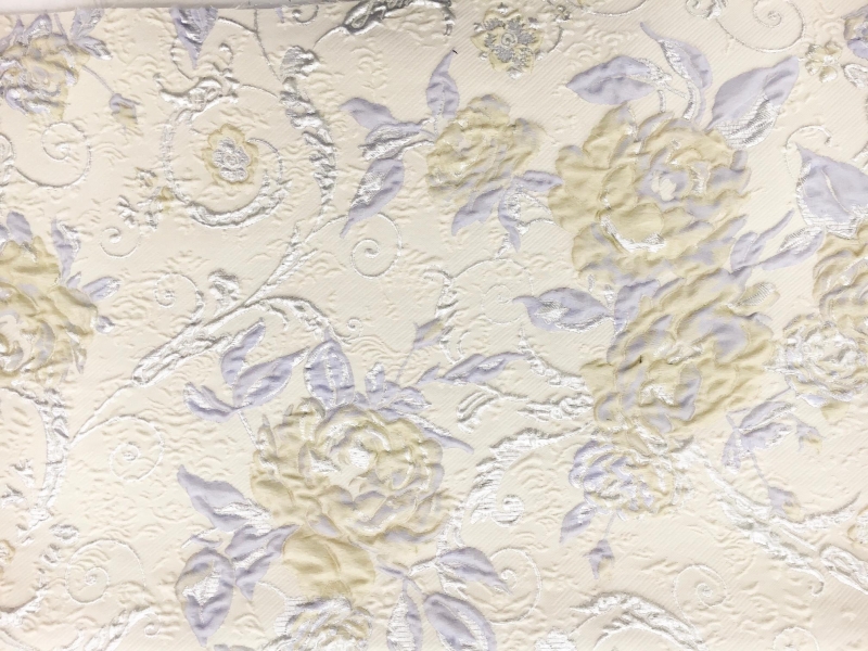 Silk Blend Matelassé with Flowers and Swirls0