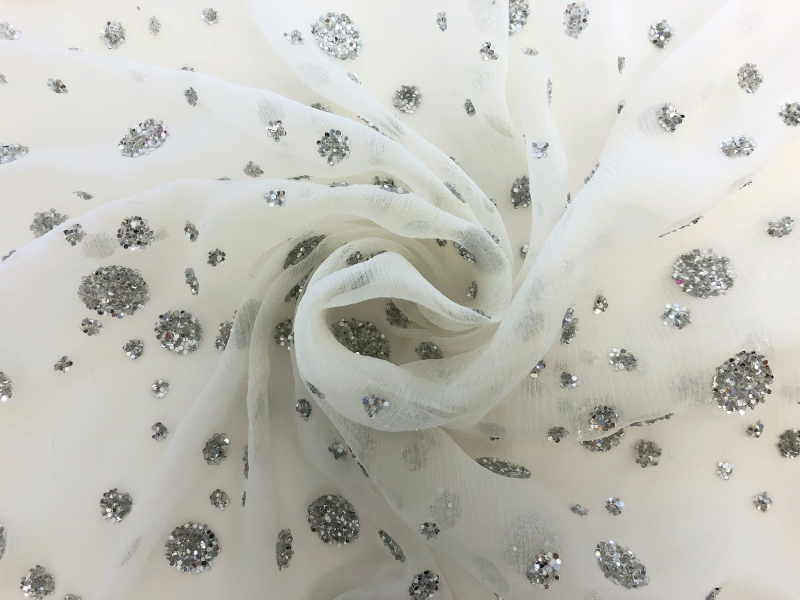 Flocked Glitter on White Silk Chiffon 1