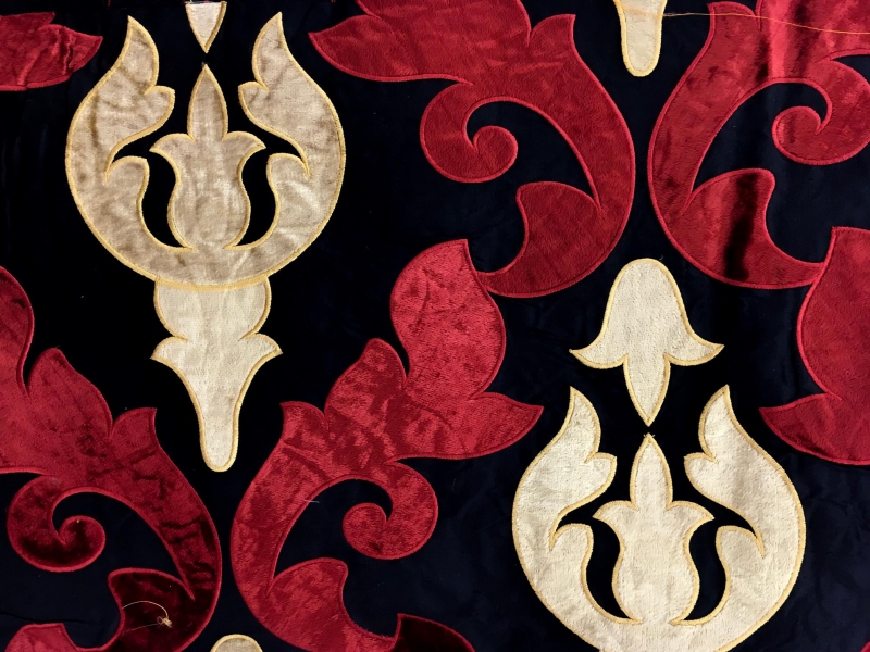 Silk Shantung with Embroidered Velvet Victorian Motifs0