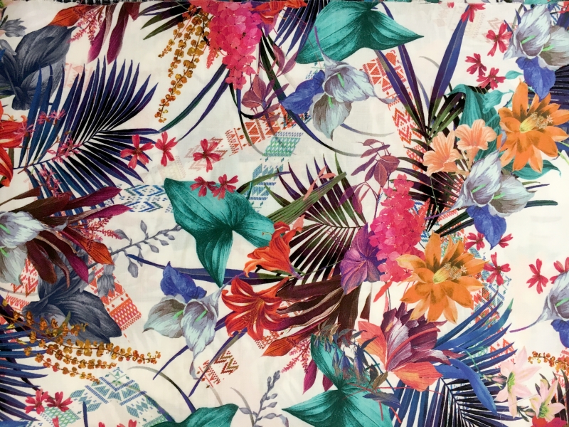 Viscose Print with Mixed Tropical Florals0