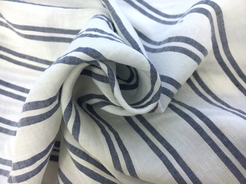 Rayon Linen Woven Stripe in White and Navy1