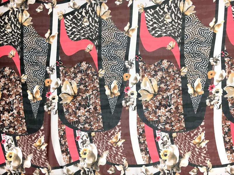 Printed Silk Chiffon with Butterflies and Abstract Geometric Patterns0