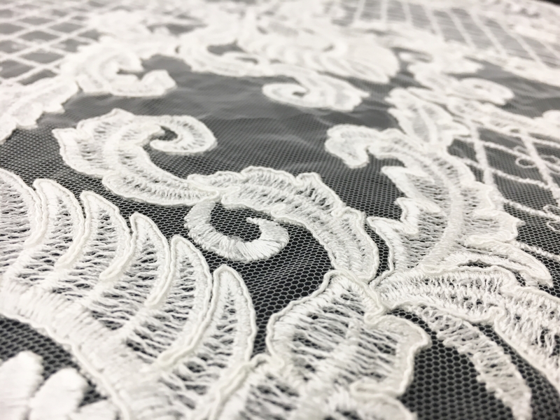 Embroidered Tulle with Heavy Regal Patterns in Ivory3