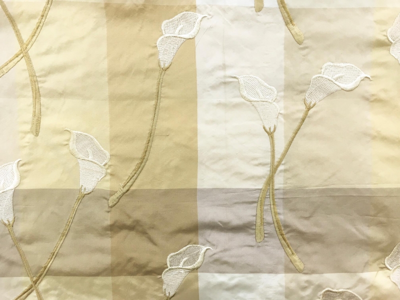 Embroidered Silk Taffeta Check with Calla Lilies0