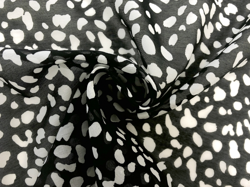Cotton Silk Voile Black and White Spots Print1