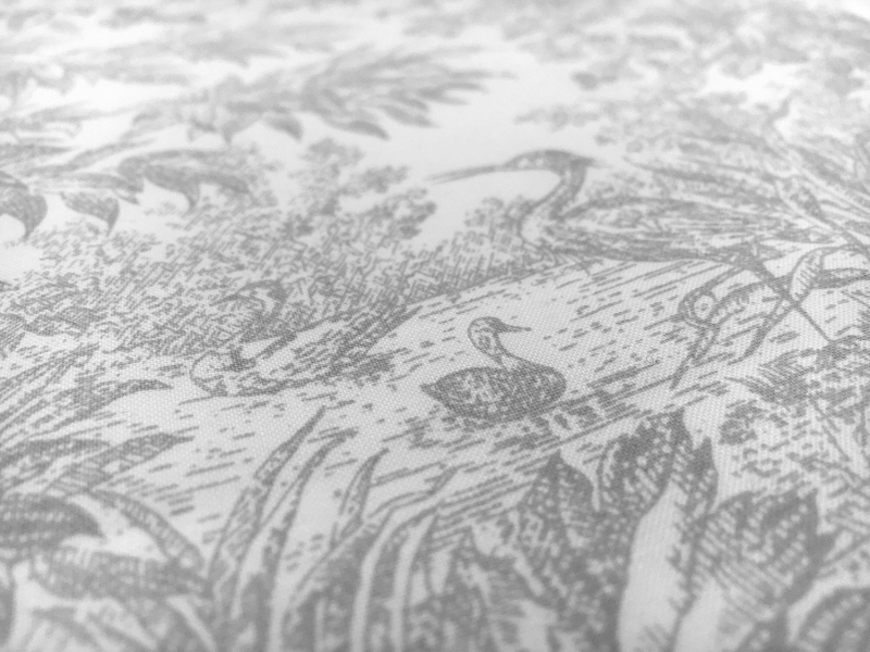 Cotton Broadcloth White And Grey Chinoiserie Print 2