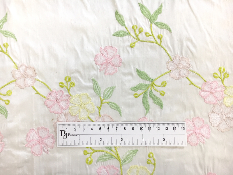 Embroidered Silk Shantung with Spring Flowers1