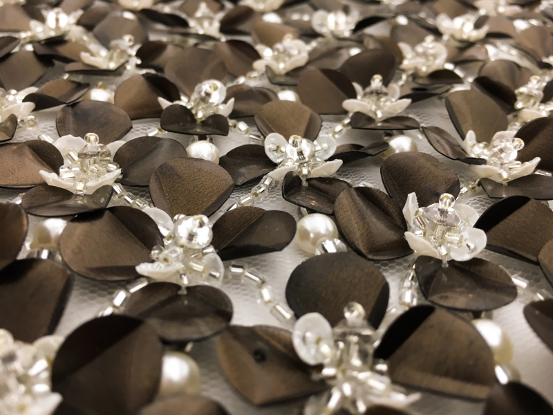 Hand Sewn Paillettes and Swarovski Crystals on Illusion | B&J Fabrics