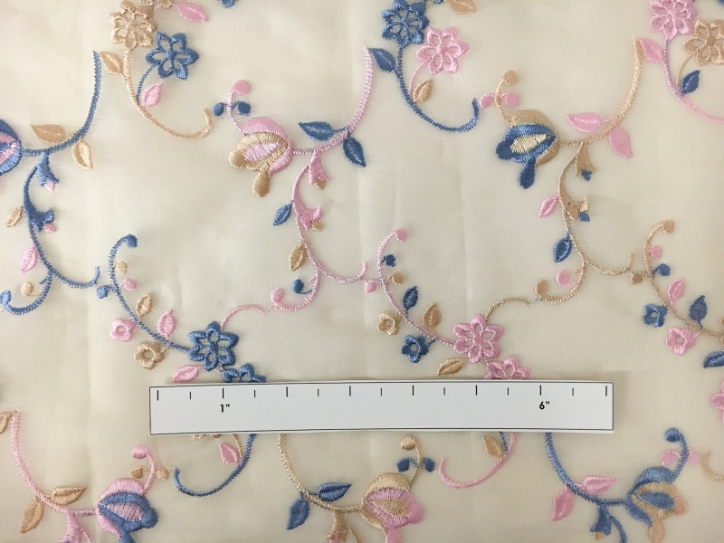 Silk Organza with Colorful Floral Embroidery 1