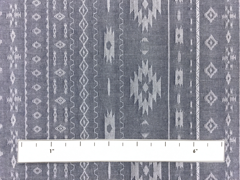 Cotton Chambray Jacquard With Navajo Pattern In Indigo1