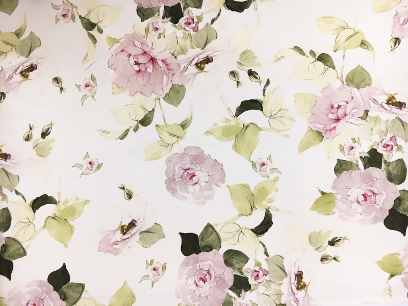 Printed Silk and Cotton Satin with Flowers0
